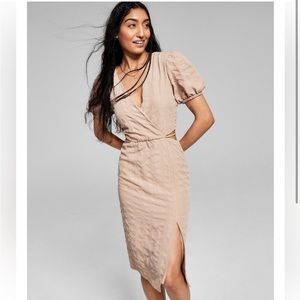 ‘And Now This’ textured midi dress with cut out sides. Color:Almond